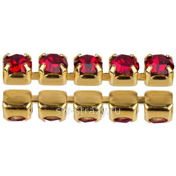 Стразовая цепь 2 мм  Dark siam\gold