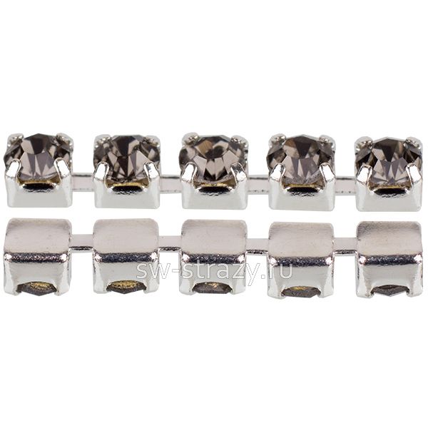 Стразовая цепь 2 мм  Black diamond\silver