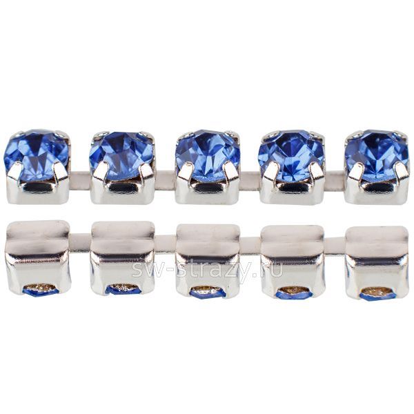 Стразовая цепь 2.9 мм  Sapphire\silver
