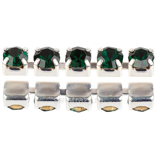 Стразовая цепь 2 мм  Emerald\silver