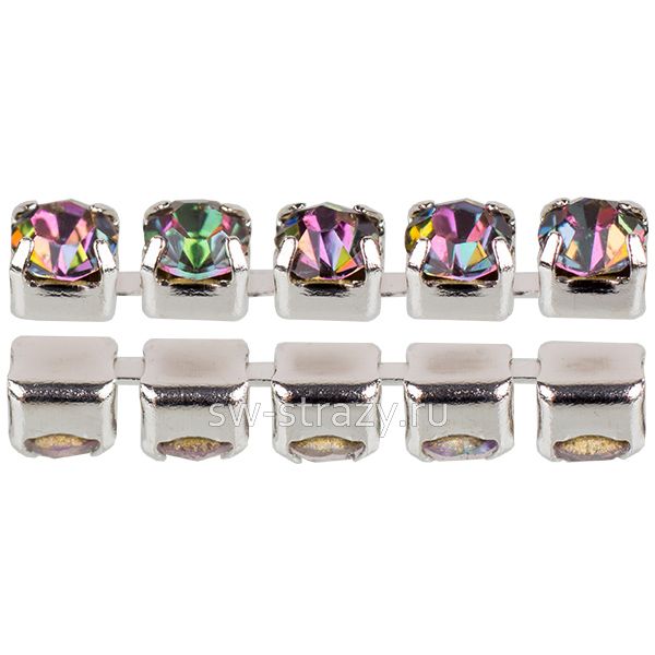 Стразовая цепь 2 мм  Rainbow\silver